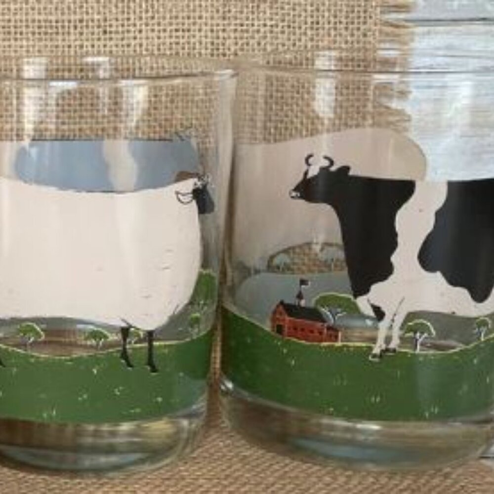 Brandon House 4 Barnyard Animals  Warren Kimble Double Old Fashioned Glasses